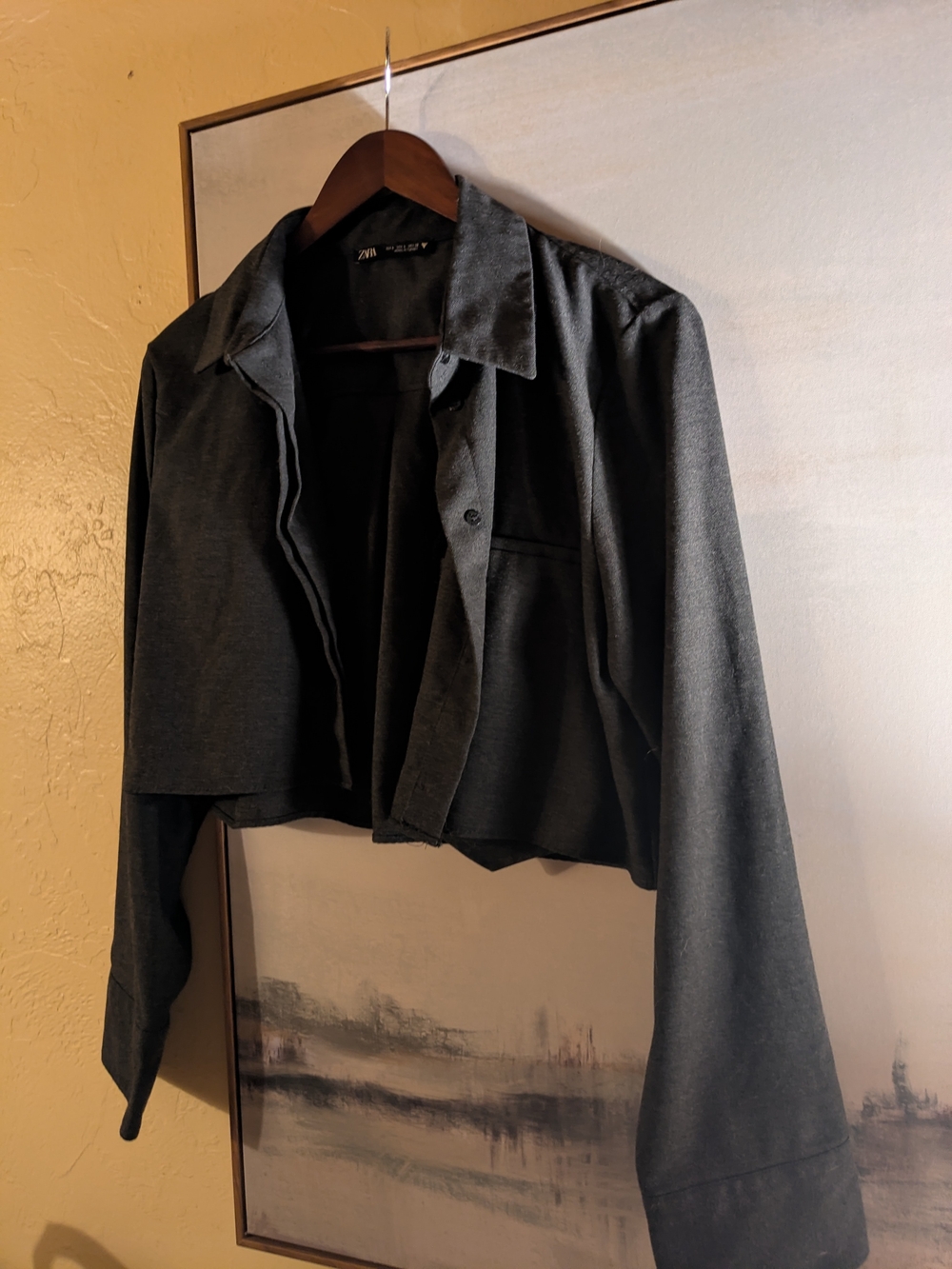 ZARA Dark Gray Cropped Shirt Jacket